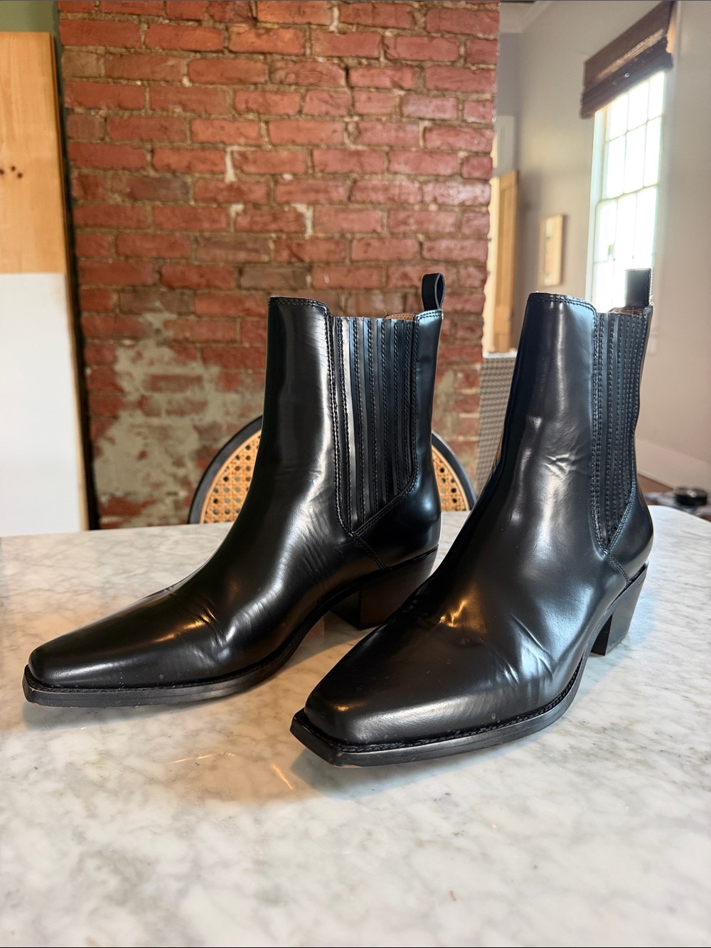 Madewell Black Leather Western Chelsea Boots